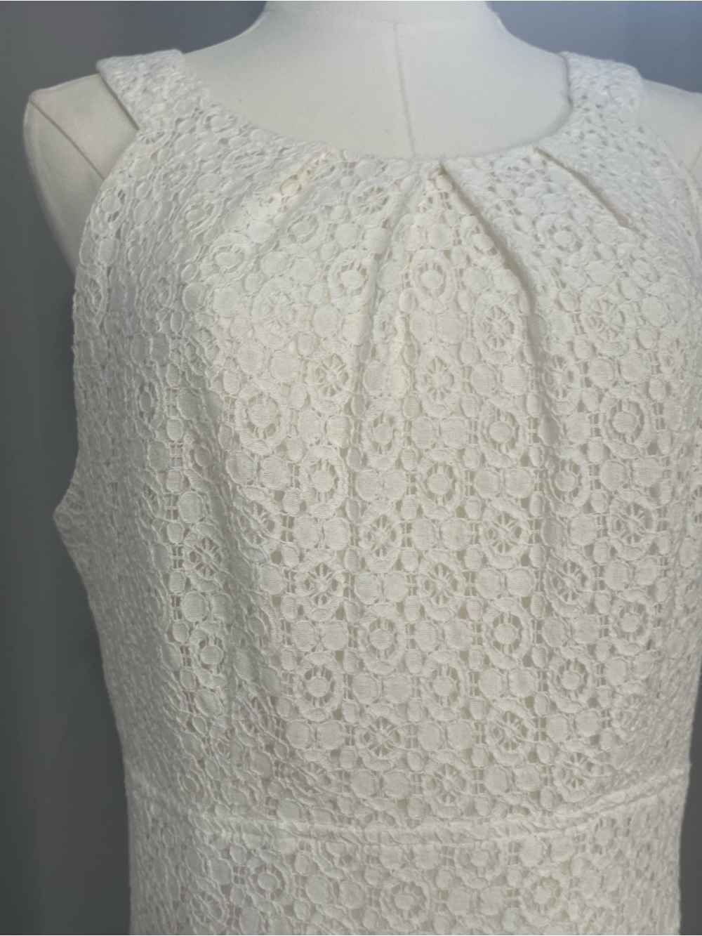 Graduation Dress White Lace Eyelet Fit Flare High Neck Midi New York & Company - Picture 2 of 13